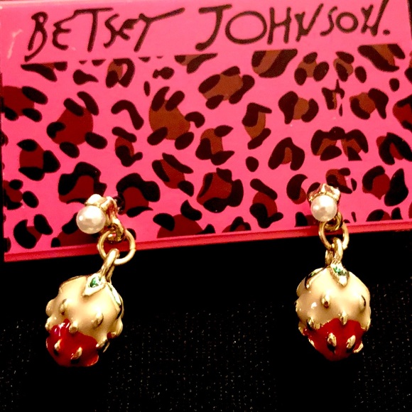 Betsey Johnson Jewelry - Betsey Johnson strawberry pearl dangle stud earrings New